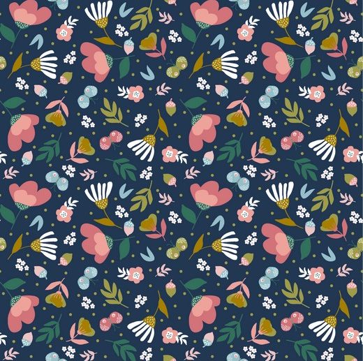 Tecido Floral Falling Flowers Azul Marinho/Navy | Poppy