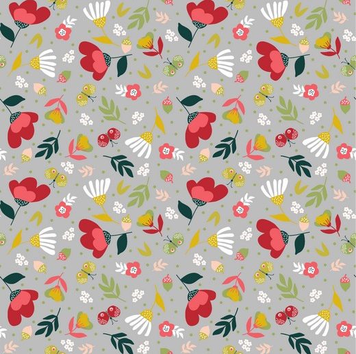 Tecido Floral Falling Flowers Cinza Claro | Poppy