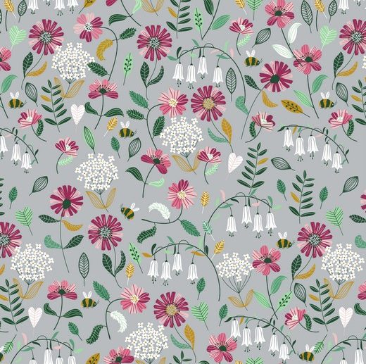 Tecido Floral Garden Cinza Claro | Poppy