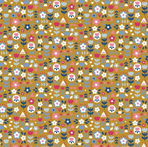 Tecido Floral Happy Feeling Mostarda/Ocre | Poppy