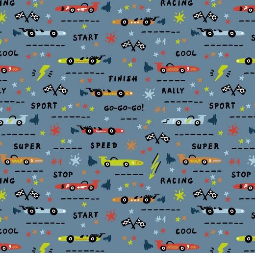 Tecido Go Go Cars Carros Corrida Azul | Poppy