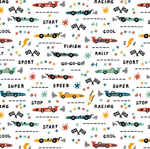 Tecido Go Go Cars Carros Corrida Branco | Poppy