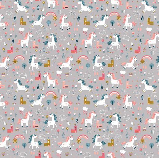 Tecido Happy Unicorns Cinza | Poppy