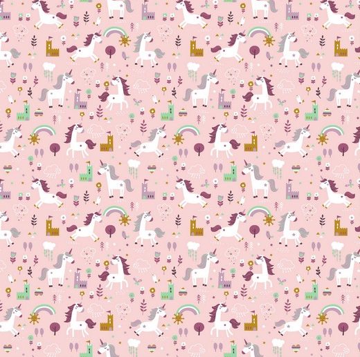 Tecido Happy Unicorns Rosa | Poppy