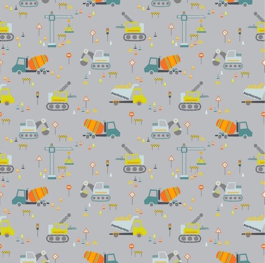 Tecido Little Construction Carros Obras Cinza Claro | Poppy