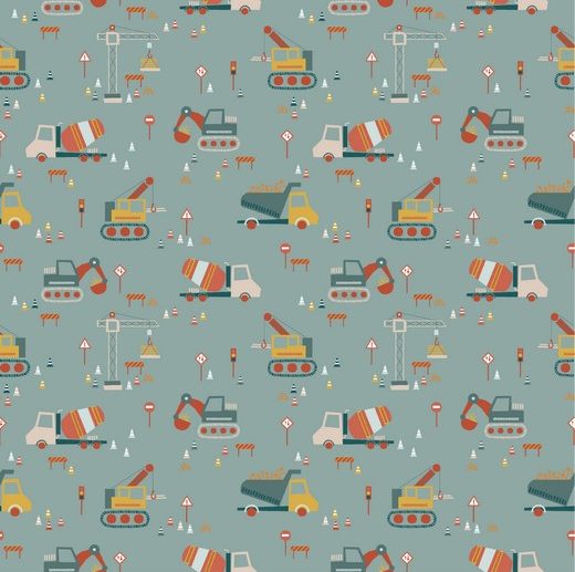 Tecido Little Construction Carros Obras Menta Claro | Poppy