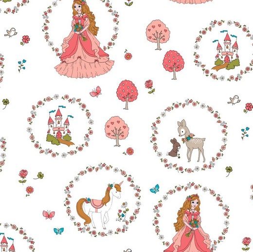Tecido Princesas de Encantar & Animais Branco | Poppy