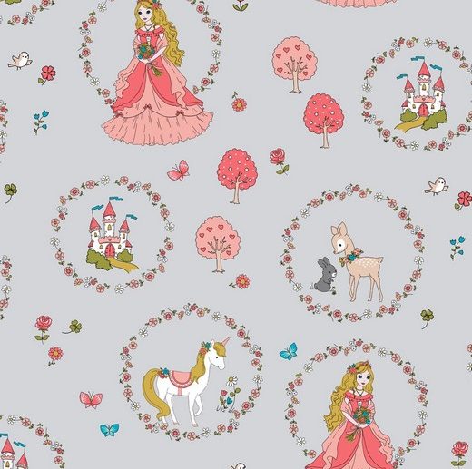 Tecido Princesas de Encantar & Animais Cinza | Poppy
