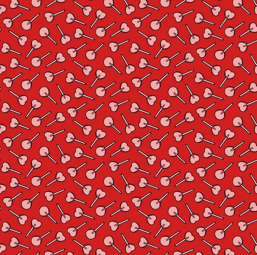 Tecido Retro Lollipops Corações Vermelho | Poppy