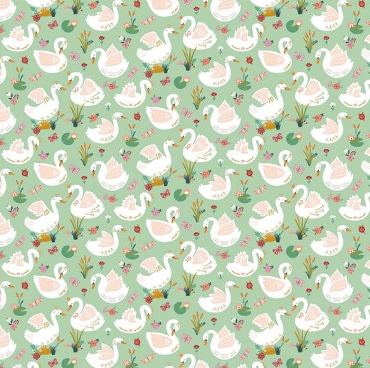 Tecido Swan Lake Cisnes Menta | Poppy