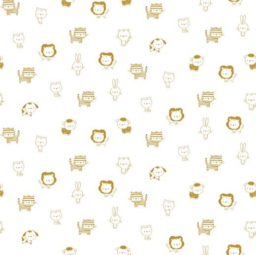 Tecido Sweet Animals Branco & Mostarda/Ocre | Poppy