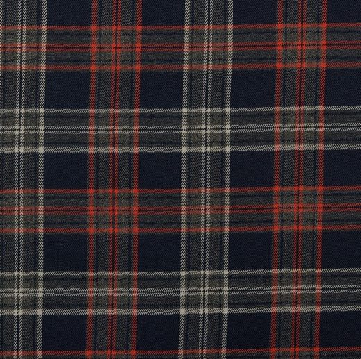 Tecido Tartan Escocês Xadrez Azul Navy, Cinza & Laranja
