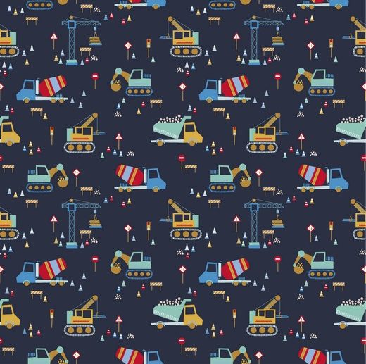 Tecido Little Construction Carros Obras Azul Marinho/Navy | Poppy