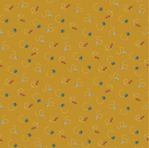 Tecido Tiny Ride Transportes Mostarda/Ocre | Poppy