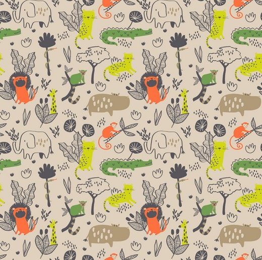 Tecido Wild Animals Selva Bege | Poppy