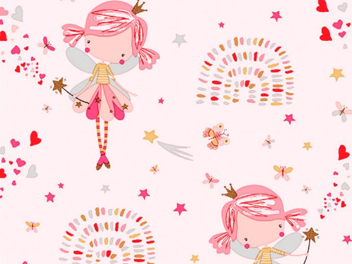 Tecido Clochette Fadas & Borboletas Rosa