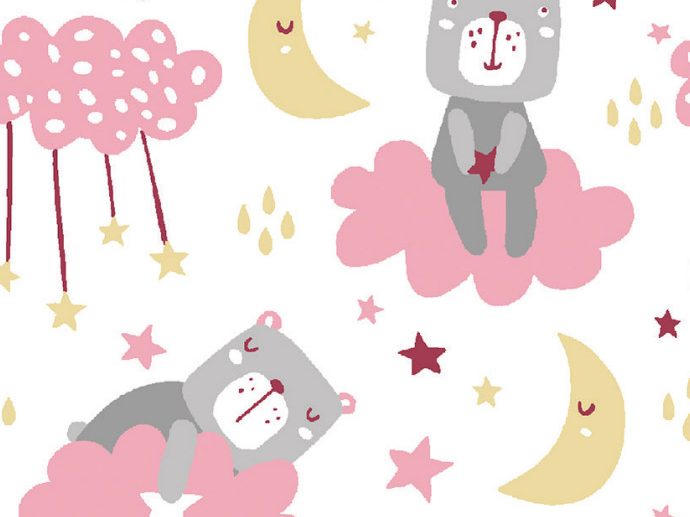 Tecido Hippolyte Sleepy Bear Rosa