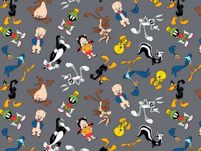 Tecido Looney Tunes Personagens Cinza