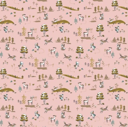 Tecido Menina Floresta Rosa | Poppy