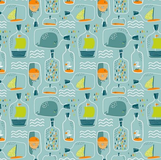Tecido Message in a Bottle Menta | Poppy