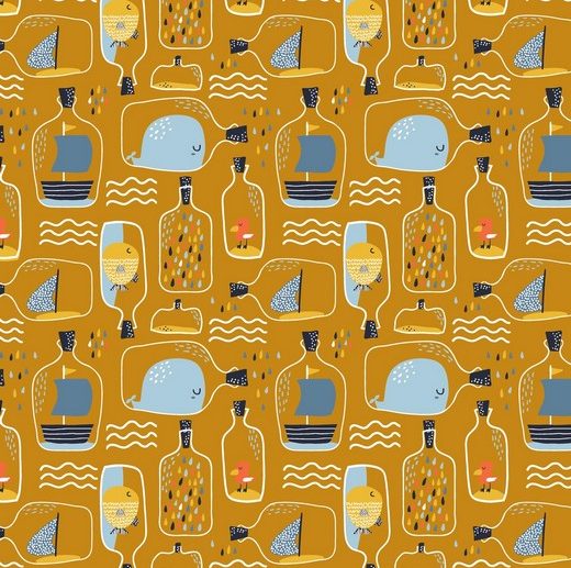 Tecido Message in a Bottle Mostarda/Ocre | Poppy
