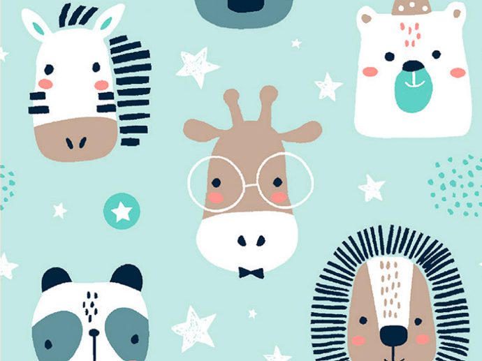 Tecido Polisson Teen Animals Azul Aqua