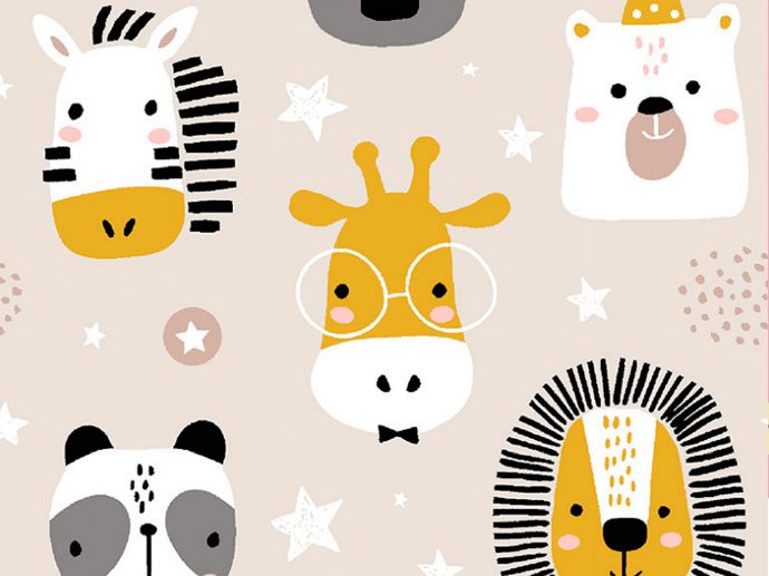 Tecido Polisson Teen Animals Natural