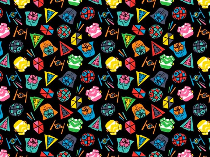 Tecido Star Wars Colorful Retro Preto