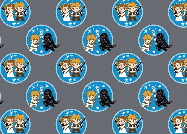 Tecido Star Wars Kawaii Cinza
