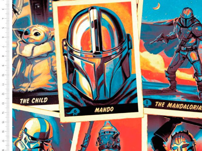 Tecido Star Wars Mandalorian Cards Retro