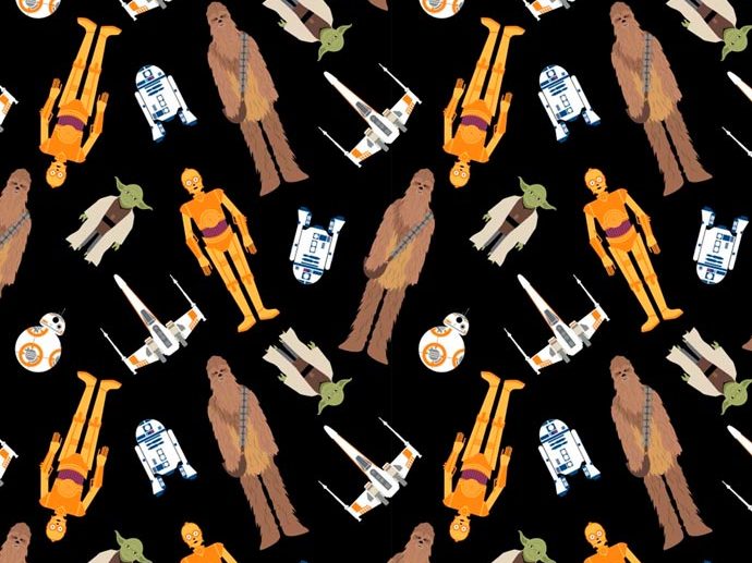 Tecido Star Wars Personagens Preto