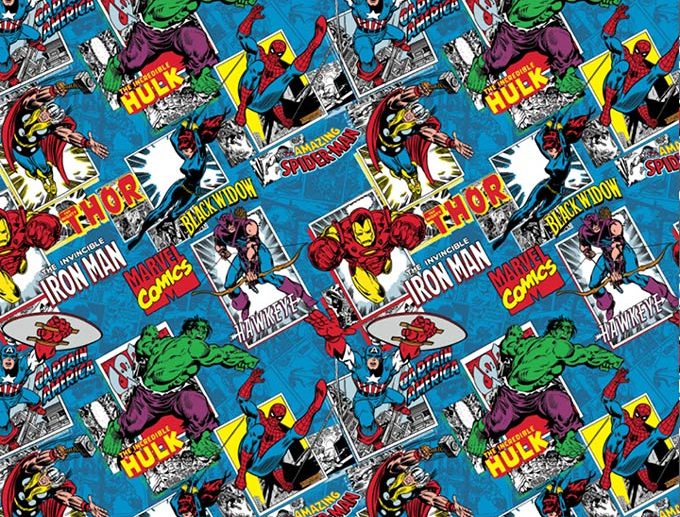 Tecido Super-Heróis Marvel Avengers Banda Desenhada Azul
