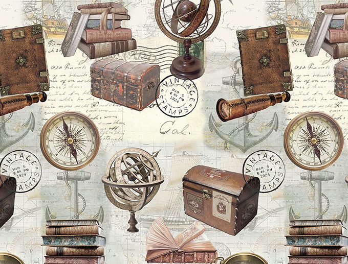 Tecido Aventure Mapa Vintage