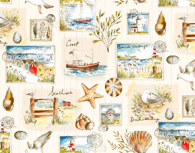 Tecido Bord de Mer Beach Postcard