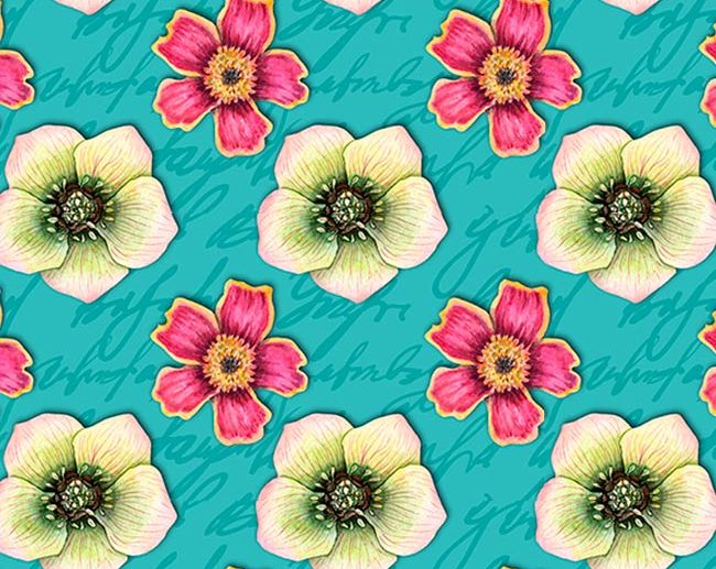 Tecido Colibri Floral & Caligrafia