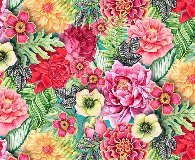 Tecido Colibri Floral Multicor