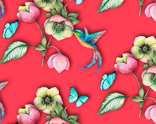 Tecido Colibri Floral Vermelho