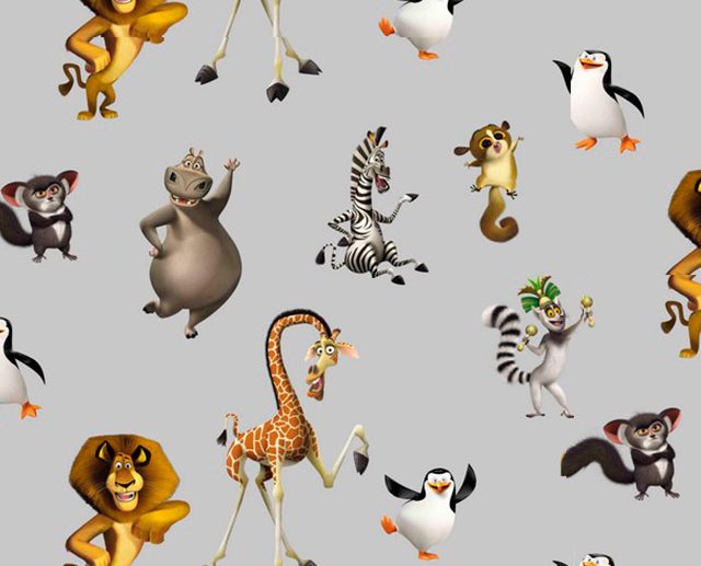 Tecido Disney Madagáscar Digital Personagens Cinza