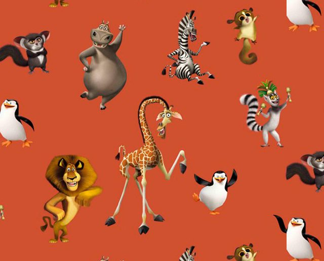 Tecido Disney Madagáscar Digital Personagens Laranja Escuro