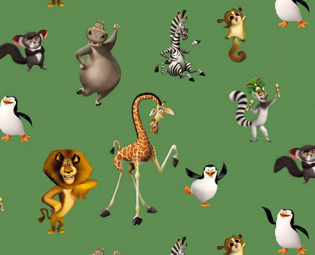 Tecido Disney Madagáscar Digital Personagens Verde