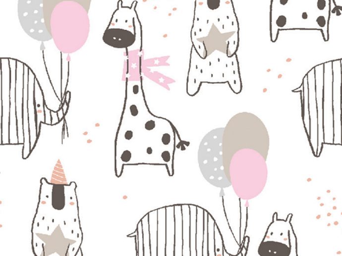 Tecido Fiesta Animal Party Rosa