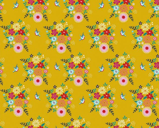 Tecido Floral Birdy Flower Amarelo | Poppy