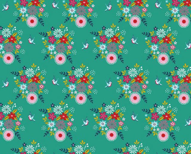 Tecido Floral Birdy Flower Jade | Poppy