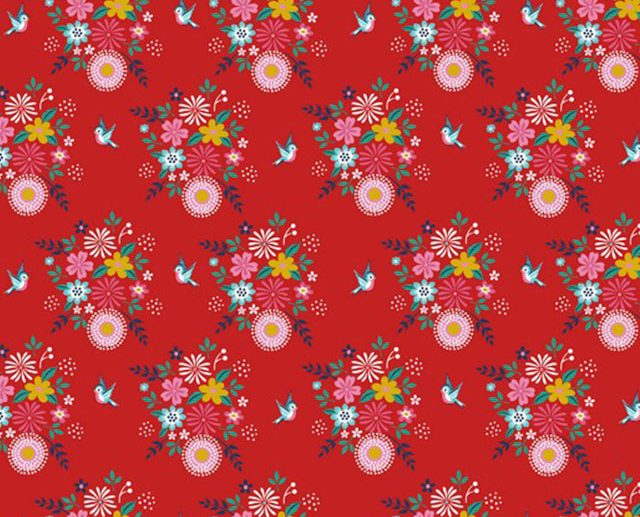 Tecido Floral Birdy Flower Vermelho | Poppy
