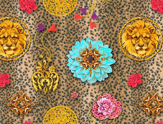 Tecido Gaia Chita, Gold & Flowers
