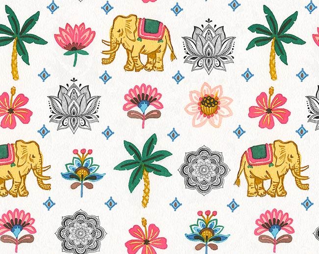 Tecido India Mandalas & Elefantes