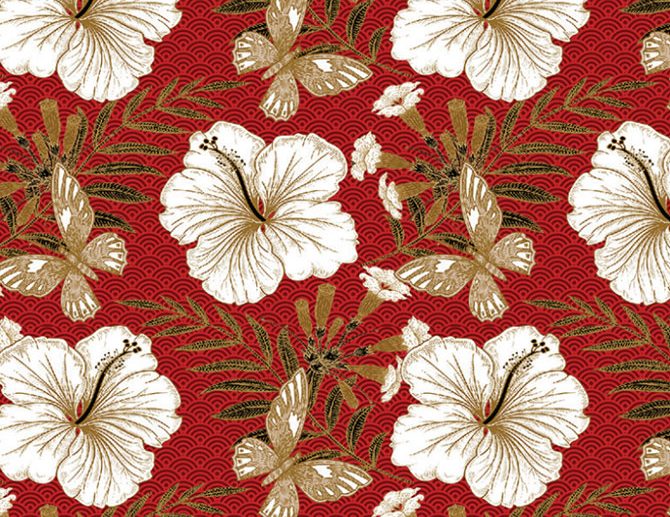 Tecido Jakarta 2 Flores Vermelho