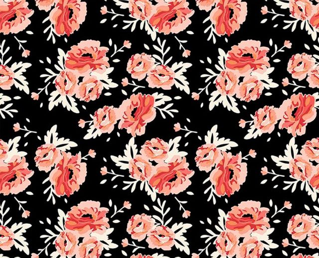 Tecido Ava Kate Bouquet Preto | Riley Blake