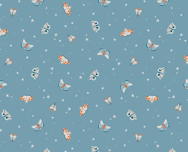 Tecido Camp Woodland Moths Azul Ganga | Riley Blake