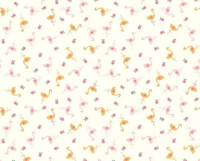Tecido Stardust Flamingos Branco Vintage Glitter Dourado Antigo | Riley Blake
